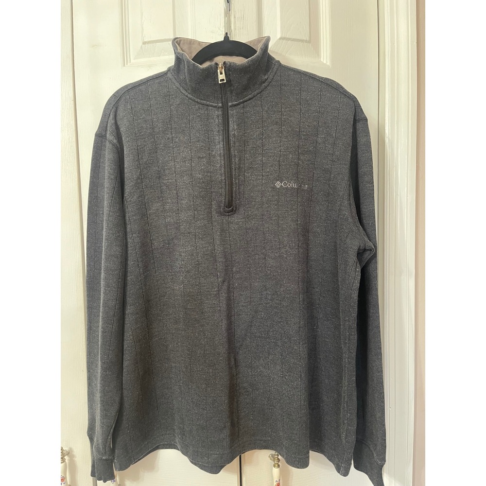 Columbia Mens Charcoal Gray Ribbed Quarter Zip Pullover Sweater AM6892 Large